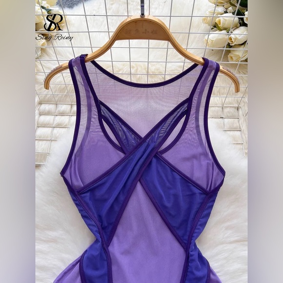 Sheer Mesh Bodysuit | Criss Cross Cutout One Piece - Picture 3 of 6